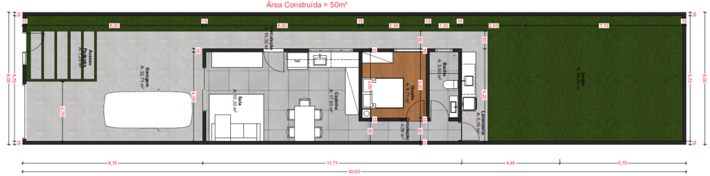Casa Geminada de 50m²: Projeto Inteligente Para Terrenos Compactos e Investimento Imobiliário 2 casa geminada 50m