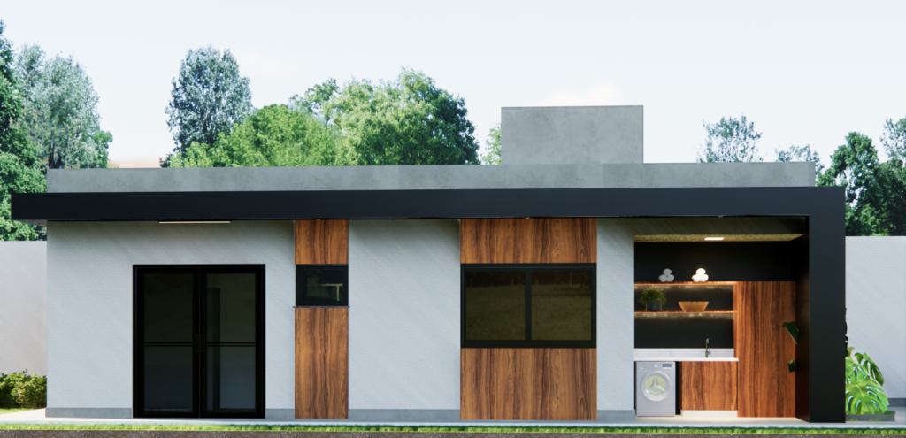 Casa Geminada de 45m²: Projeto Inteligente para Terrenos de 12x30 com Excelente Aproveitamento 3 RENDER 03