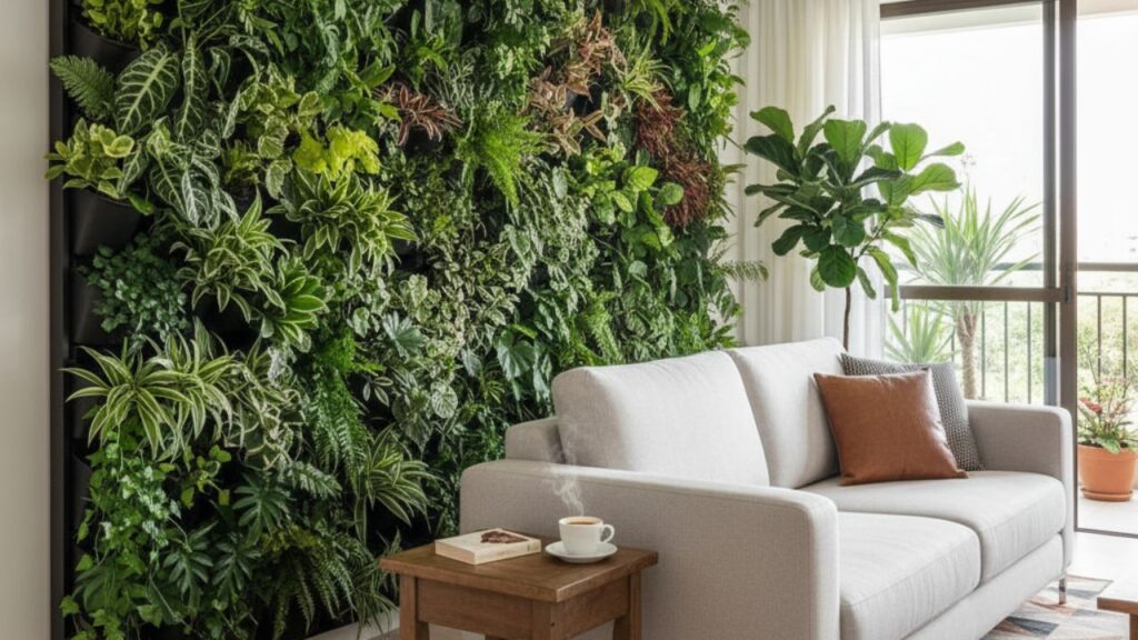 10 Ideias Incríveis para Integrar Natureza e Arquitetura na Sua Casa 2 jardim vertical sala estar casa