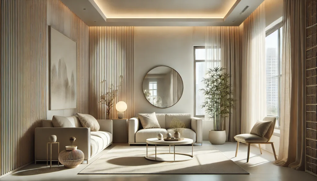 Feng Shui na Arquitetura: Como Criar Espaços Harmoniosos e Cheios de Energia 5 Sala de estar com móveis em semicírculo no Feng Shui: criando ambientes acolhedores para conversas e conexões