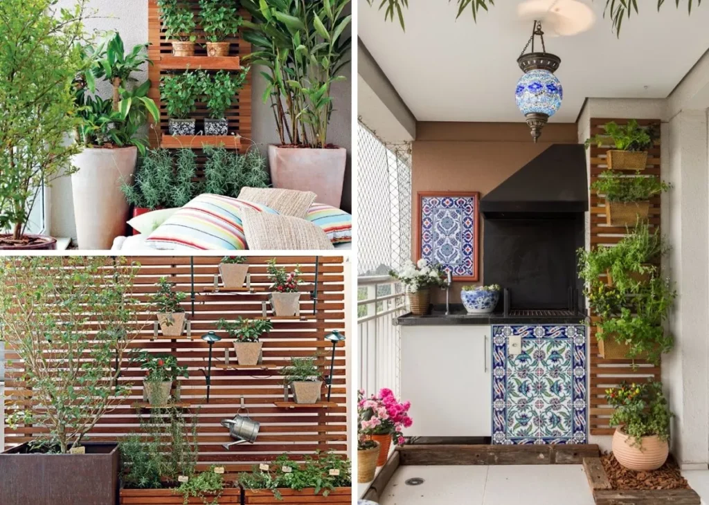 10 Ideias Incríveis para Integrar Natureza e Arquitetura na Sua Casa 8 Varanda com horta urbana em apartamento, cultivando ervas e hortaliças